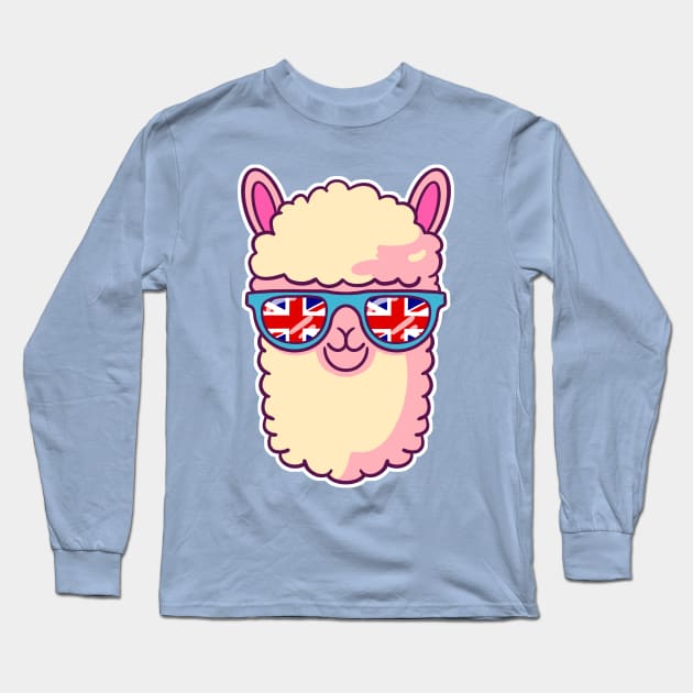 Llama wearing sunglasses. No Drama Llama. Union Jack Llama Long Sleeve T-Shirt by bolincradleyart